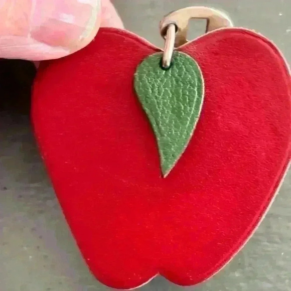 Authentic EUC Hermes charm Leather Silver hardware Red Apple bag charm w/ Box - Picture 7 of 13